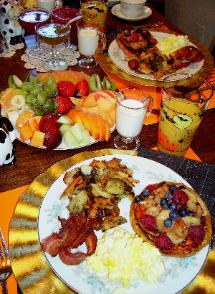 Breakfast includesfresh fruit, juice, coffee from Germany, stuffed French crepes, grilled herbal potatoes, fried ham or bacon, eggs,homemade organic jams and  other European or American specialties.There are no processed foods in my preparations.All of my food is made from scratch using organic ingredients.