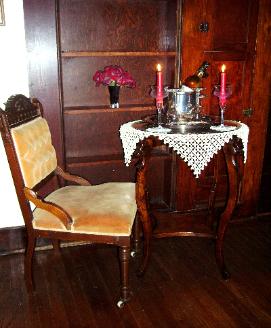 This favorite sitting area belonged to Mama Pelt who lived to the age of 94. This was her room from 1927 to 1947. This bedroom was built especially for her. Now you can enjoy your favorite glass of wine and a good book.